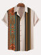 Мужские лоскутные рубашки с короткими рукавами и этническим геометрическим полосатым принтом - Абрикос