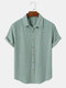 Mens Corduroy Solid Color Button Up Daily Short Sleeve Shirts - Green