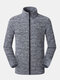 Mens Winter Fleece Lined Warm Outdoor Sport Long Sleeve Stand Collar Jackets - Grey
