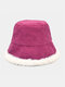 Unisex Corduroy Plus Faux Rabbit Fur Solid Color Striped All-match Warmth Bucket Hat - Rose