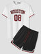 Mens Letter Print Contrast Trims Mesh Jersey Two Pieces Outfits - White