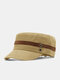 Men Cotton Solid Color Buttons Cloth Tape Decoration Sun Protection Military Cap Flat Cap - Khaki