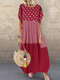 Polka Dot Plaid Patchwork Short Sleeve Plus Size Dress - Red