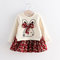 Rabbit Pattern Girls Patchwork Long Sleeve Floral Dress For 1Y-7Y - Red