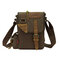 Augur Men's Vintage Leisure Genuine Leather Canvas Messenger Crossbody bag Shoulder Bag - Army Green