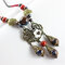 Ethnic Necklace Ceramic Drop Tassel Handmade Vintage Shell Flower Fish Beads Charm Pendant Chain - Blue
