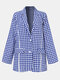 Plaid Print Button Pocket Long Sleeve Casual Jacket Coat for Women - Blue