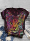 Cartoon Cat Print Short Sleeve T-Shirt For Women - Purple