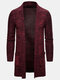 Mens Plain Double Pockets Outwear Lapel Collar Mid Long Cardigans - Wine Red