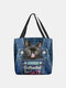 Women Felt Cute Cat Handbag Tote - Blue