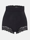 Women Print Lace Trims Antibacterial Belly Control Hip Lift Shorts Slimming Shapewear - Black