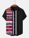 Camicie da uomo a maniche corte con risvolto patchwork con stampa geometrica etnica - Nero