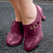 Women Plus Size Simple Small Buckle Strap Decoration Ankle Boots - Red