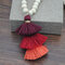 Bohemian Hit color Three-layer Stereoscopic Tassel Pendant Necklace Handmade Wooden Beaded Long Sweater Chain - Wine Red