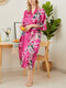 Kimono per la casa in seta sintetica con stampa floreale di pavone da donna - Rosa