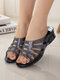 Women Home Summer Comfy Hollow Out Casual Crystal Wedges Slippers - Blue Black