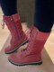 Women Solid Color Splicing Knitted Fabric Side Zipper Slip Resistant Warm Mid-calf Boots - Red