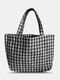 Geometric Figures Cotton Multi-colour Large Capacity Handbag Shoulder Bag Tote - Black