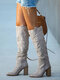 Plus Size Women Fashion Solid Color High Chunky Heel Knee Boots - Gray