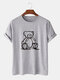 Mens 100% Cotton Cartoon Bear Print O-Neck Casual Short Sleeve T-Shirt - Gray