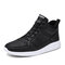 Men Brief Stitching Slip Resistant Lace Up High Top Casual Sneakers - Black