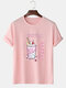 Mens Cherry Blossoms Drink Printed Cotton Short Sleeve T-Shirts - Pink