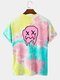 Mens Drip Face Back Print Tie Dye Cotton Short Sleeve T-Shirts - Pink