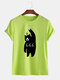 Mens Cartoon Bear Printed Round Neck Casual Short Sleeve T-shirts - Light Green