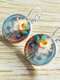 Vintage Lotus Feather Pattern Round-shaped Time Gemstone Glass Alloy Ear Hook Earrings - #01