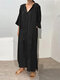 Casual Split Hem Long Sleeve Plus Size Dress - Black