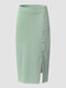 Твердая вязаная юбка в рубчик с эластичной талией и разрезом на пуговицах для Женское - Зеленый