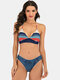 Women Bikini High Fork Multi-Color Striped Triangle Beauty Backless Swimsuit - Multi Color