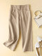Solid Casual Pocket Wide Leg Pants For Women - Apricot