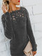Off Shoulder Lace Crochet Long Sleeve Plus Size Sweater - Dark Grey