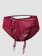 Sexy Open Crotch Bowknot Ribbon Back Design Transparent Panties - Wine Red