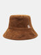 Unisex Corduroy Letter Pattern Embroidered All-match Warmth Bucket Hat - Brown