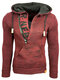 Mens Letter V-Neck Zip Knit Pullover Casual Drawstring Hooded Sweaters - Red