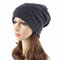 Women Autumn Winter Warm Knit Hat Outdoor Stripes Skullies Beanies Cap  - Navy