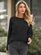 Solid Backless Cut Out Long Sleeve Crew Neck T-shirt - Black