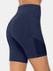 Girls Plus Size Plain Sports Shorts Dry Quickly Biking Panty With Pocket - Dark Blue