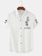 Mens Monochrome Floral Japanese Print Lapel Short Sleeve Shirts - White