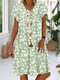Daisy Floral Print Short Sleeve Loose V-neck Dress For Women - Beige