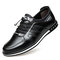 Men Microfiber Leather Splicing Non Slip Elastic Lace Business Casual Shoes - Black
