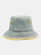Unisex Washed Denim Solid Colorful Broken Hole Rough Edge All-match Sunscreen Bucket Hat - Light Blue Yellow