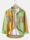 Mens 100% Cotton Colorblock Patchwork Cargo Style Long Sleeve Shirts With Flap Pockets - Green