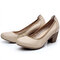 SOCOFY Chocolate Color Comfortable Genuine Leather Slip On Soft Pumps - Beige