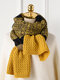 Women Artificial Wool Acrylic Mixed Color Knitted Color-match Thickened Fashion Warmth Scarf - Yellow