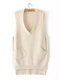 Women Casual Knit Solid Color V-neck Mid-long Irregular Hem Sweater - White