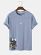 Men 99% Cotton Fun Cartoon Monster Print Round Neck Casual Loose T-Shirts - Blue