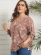 Floral Print V-neck Long Sleeve Plus Size Shirt for Women - Pink